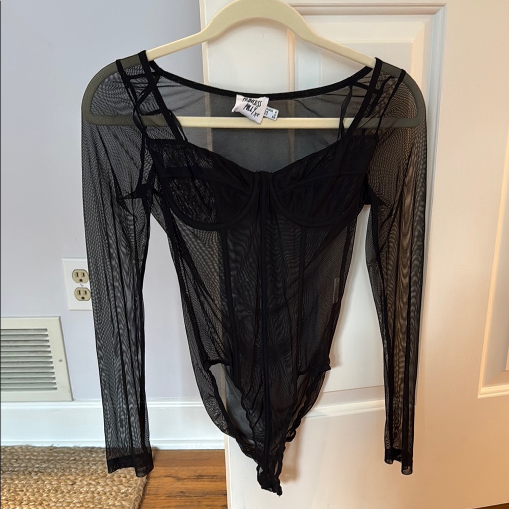 Black Mesh Long Sleeve Bodysuit